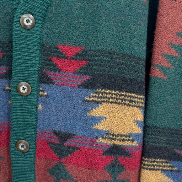 Vintage 90s Men's Cardigan Sweater Structure 100% Wool Southwestern Aztec | L - Picture 6 of 13